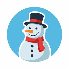 Happy Snowman in a Circular Badge, Winter Christmas Icon.