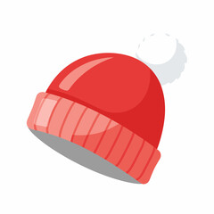 Red Knitted Winter Beanie Hat with a White Pom Pom.