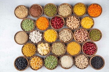 Different types of legumes and cereals