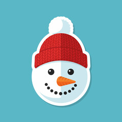 Cute Snowman Face Sticker with a Red Knitted Beanie Hat.