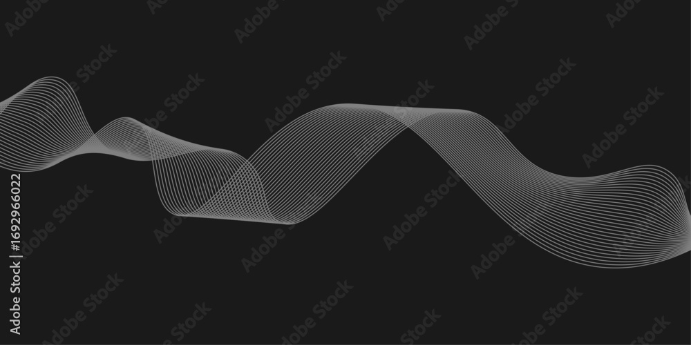 Poster elegant abstract white wave lines flowing smoothly across a deep black background, creating a minima