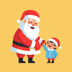 Friendly Santa Claus Holding Hands with a Small Child.