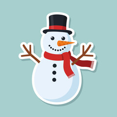 Cute Snowman Christmas Sticker with a Top Hat and Scarf.