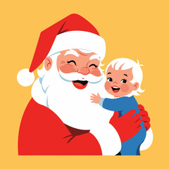 Santa Claus Sitting with a Happy Child on His Lap.