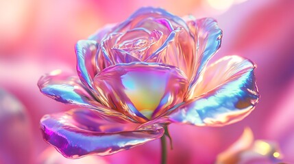 Stunning close up photo of an iridescent rose with pink and blue hues displaying beauty