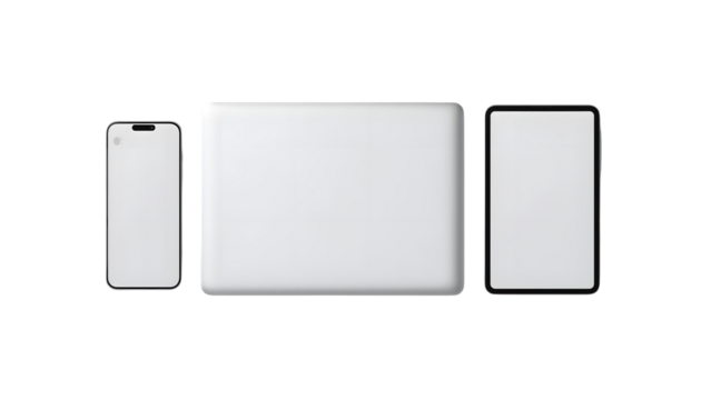 Digital Devices Array: A modern setup of devices includes a sleek smartphone, a powerful laptop, and a versatile tablet, offering a glimpse into modern digital experience and sleek design.