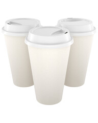 Set of Disposable Cups with lids for takeaway, transparent background