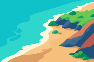 Cartoon beach landscape with cliffs view