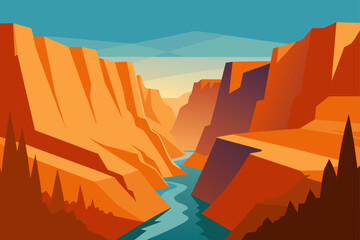 Illustration of grand canyon with river