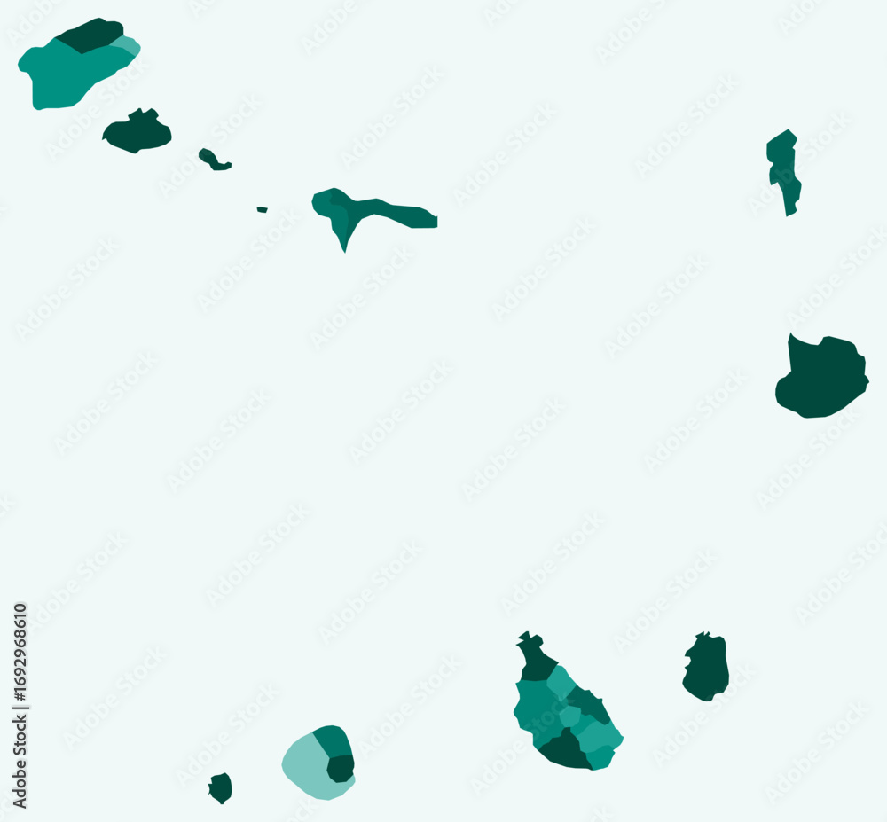Poster map of cabo verde with regions. just a simple country border map with region division. teal color pa