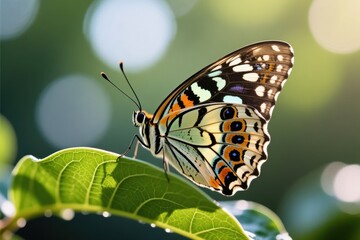 Obraz premium Butterfly landing on leaf nature reserve macro photography lush environment