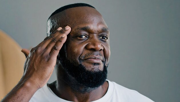 Close-up of man touching his forehead