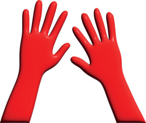 Shiny 3D-style red hands raised in a gesture of celebration, participation, or attention. Great for alerts, activism, interaction prompts, and dynamic UI elements.