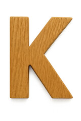 Photo of a single wooden letter k with a textured surface, isolated on a transparent background