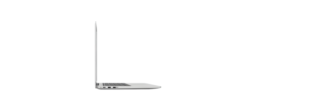 Sleek and Modern Laptop: A side view showcases a slim, silver laptop against a clean backdrop, perfect for illustrating technology, design, and productivity. 