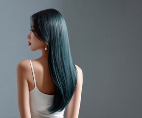 Fototapeta premium Elegant Teal Ombre Hair Style on Woman for Beauty Salon and Fashion Marketing