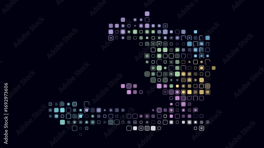 Poster haiti map animation. shape of the country with pulsating colored dots. large size rounded square blo