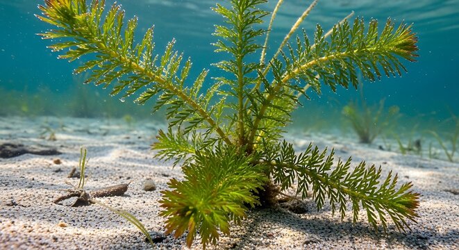 Aquatic Plant Growing on a Sandy Lake Bottom.
