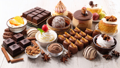 Assortment Of Desserts Including Cakes Ice Cream And Chocolates