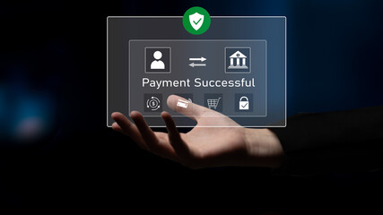 Successful transaction message showing secure payment. Payment confirmed, secured, payment processed, and payment completed with trust and transaction integrity. Latch