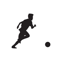 Naklejka premium Running soccer player silhouette. Action silhouette of a player sprinting toward a loose ball, vector ready.