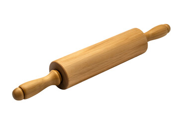 Classic wooden rolling pin isolated on transparent background with realistic texture, natural brown wood grain, and traditional baking utensil for kitchen design