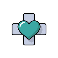 Fototapeta premium Medical Cross with Heart a Symbol of Health and Wellbeing Teal Heart in Center