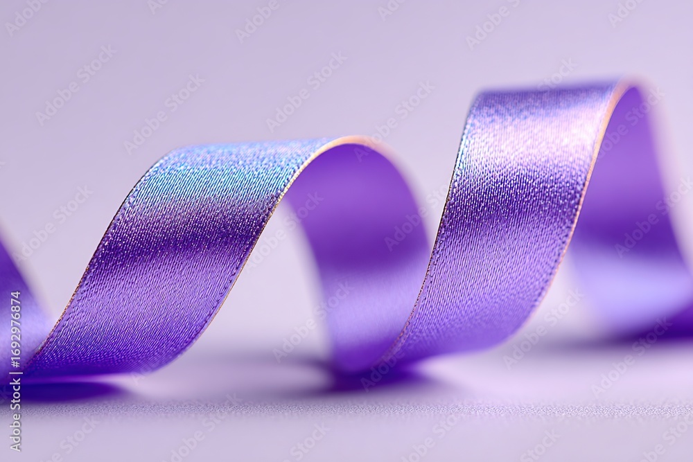 Poster close-up view of a long flowing purple ribbon creating elegant curves