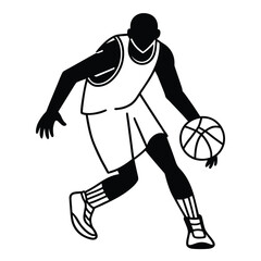Fototapeta premium Basketball player dribbling the ball isolated on white background, vector illustration of a basketball player