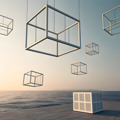 minimal geometric cubes floating in air