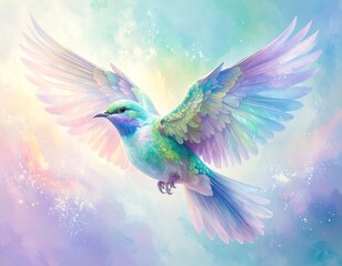 Obraz premium Colorful bird in flight, vibrant pastel colors