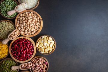 Legumes, a set consisting of different types of beans, lentils and peas