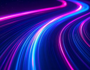 Abstract neon light trails curving through dark space