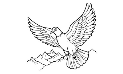 Fototapeta premium Dove Kids t shirt design silhouette and vector line art, Detailed Line Art, Perfect for Relaxation and Stress Relief, Great for Adult Coloring Books or Printable Art Therapy Activities.