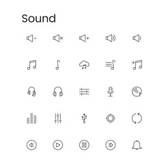 Sound Line Icons Set in Thin Line Editable Stroke Style for Audio, Music, and Multimedia Design