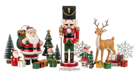 3d festive christmas scene with santa claus nutcracker and reindeer