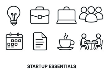 Startup essentials: key elements icon set for new business ventures