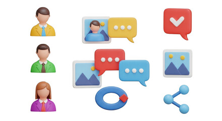 3d social media icons and user interface elements collection
