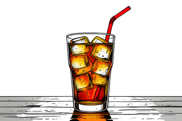 Refreshing cola drink with ice cubes and a red straw isolated on transparent background perfect for summer