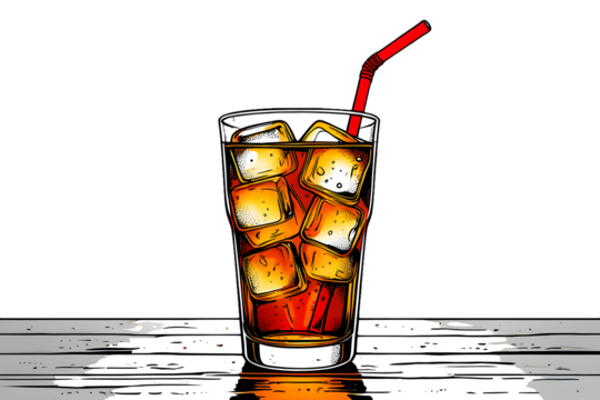 Refreshing cola drink with ice cubes and a red straw isolated on transparent background perfect for summer - Powered by Adobe