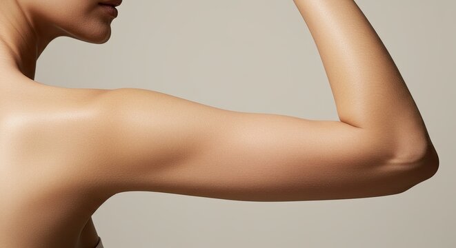 Woman Arm Tan Skin on Neutral Background Profile View