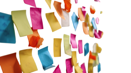 Sticky notes on a white board 