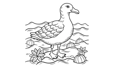 Albatross Kids t shirt design silhouette and vector line art, Detailed High-Quality Line Art, Suitable for Adult Coloring Books, Stress Relief, Relaxation, and Printable Art Therapy Projects.