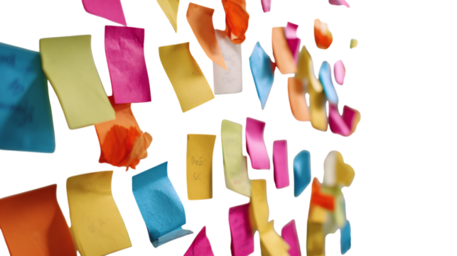 Sticky notes on a white board 