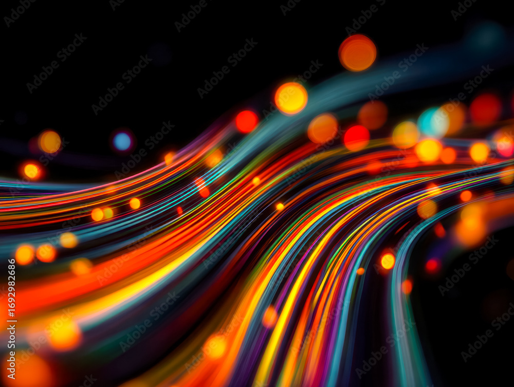 Poster vibrant light trails creating a dynamic and colorful abstract visual