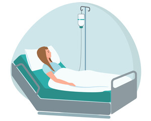 The woman is in the hospital in the intensive care unit. Treatment. Flat style.