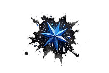 Abstract blue star with watercolor splash effect isolated on transparent background for decoration