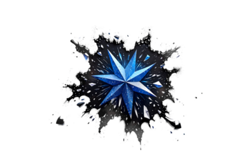 Abstract blue star with watercolor splash effect isolated on transparent background for decoration