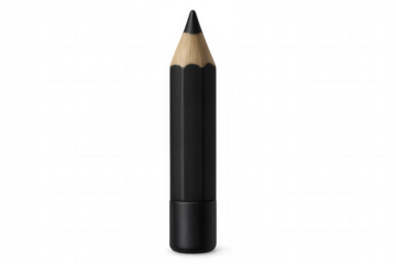 Black colored pencil standing vertically against transparent surface, representing artistic creativity and innovative thinking