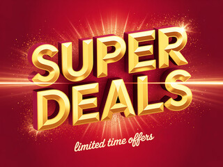 Golden super deals with limited time offers on red background